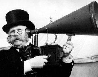 Man uses an ear trumpet