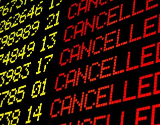 Cancelled flights on airport board